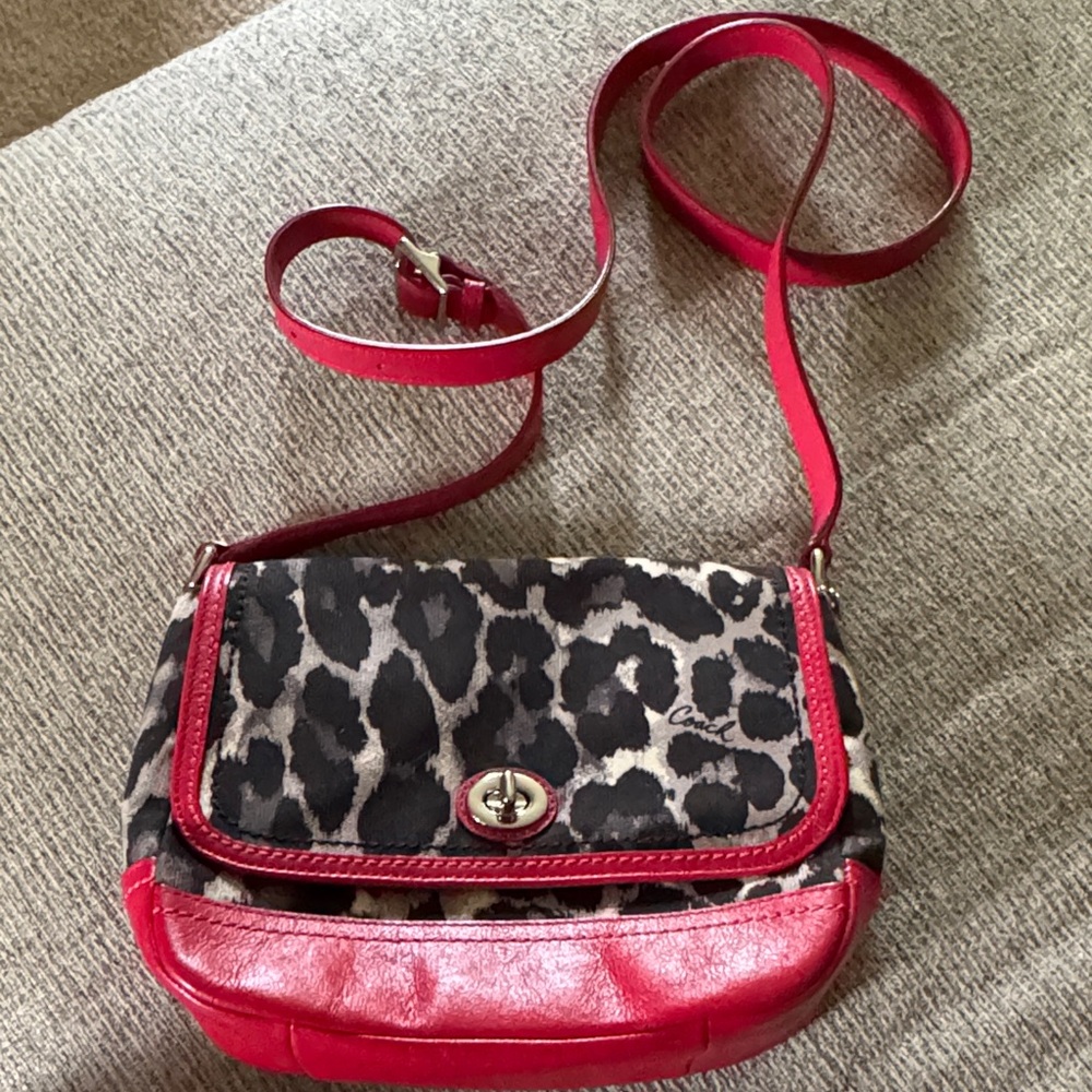 Coach Red and Black Animal Print Crossbody Bag